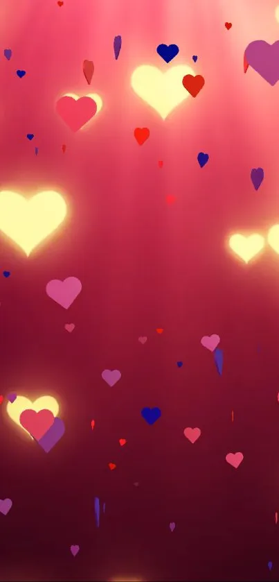 Glowing magenta wallpaper with vibrant hearts.