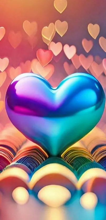 Vibrant glossy heart in colorful abstract setting