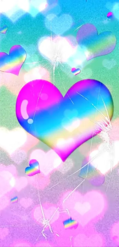 Vibrant heart gradient mobile wallpaper with colorful hues and dreamy design.