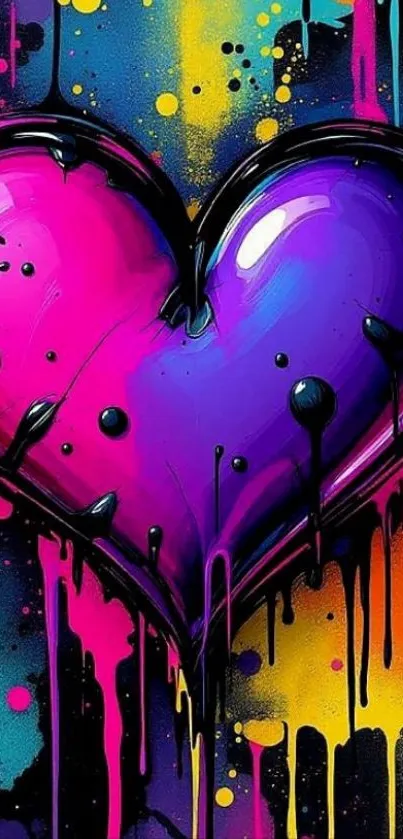 Vibrant graffiti heart design with bold colors.