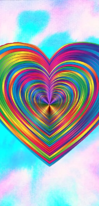 Colorful heart illusion wallpaper with vibrant layers.