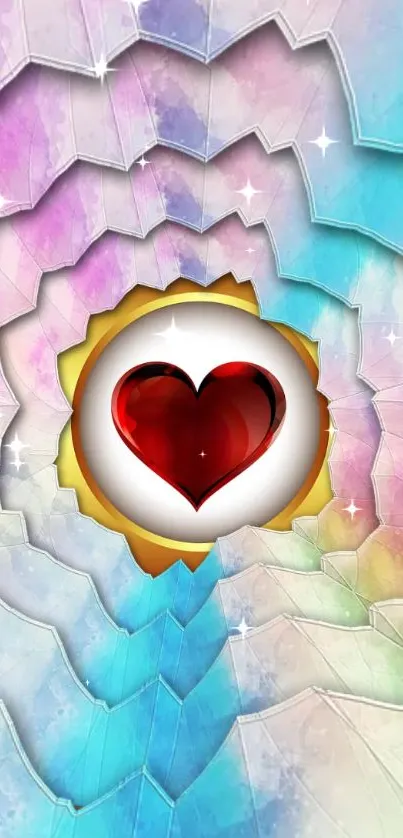 Vibrant heart illusion with colorful, star-accented background.