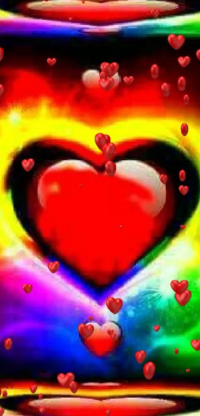 Colorful heart illusion wallpaper with vibrant hues.