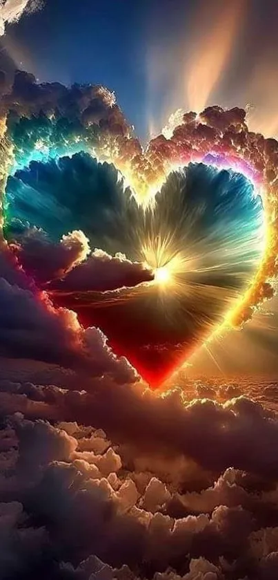 Vibrant heart cloud with colorful sky.