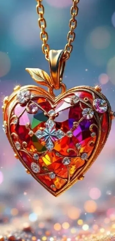 Elegant heart-shaped jewel pendant with vibrant colors.