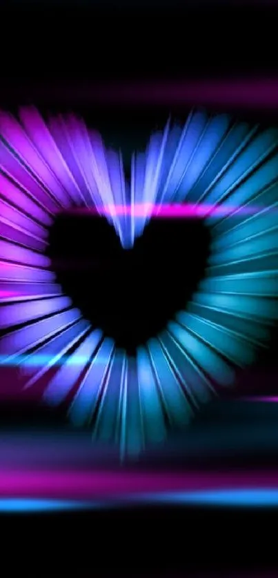 Heart-shaped light design in vibrant colors on a black background.