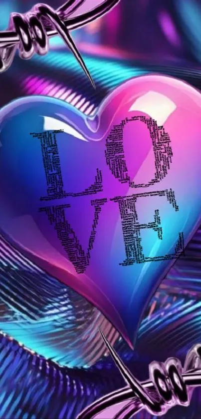 Colorful heart with 'LOVE' text in neon style.