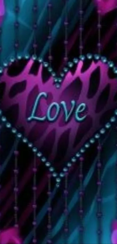 Vibrant purple heart wallpaper design with love motif.