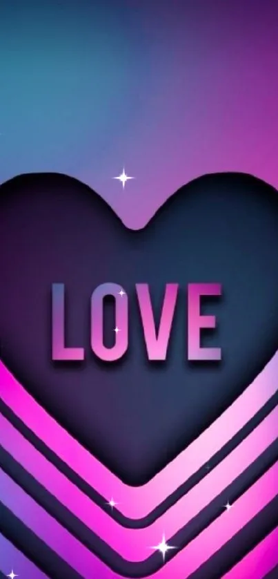 Heart design with 'Love' text in purple and pink hues.