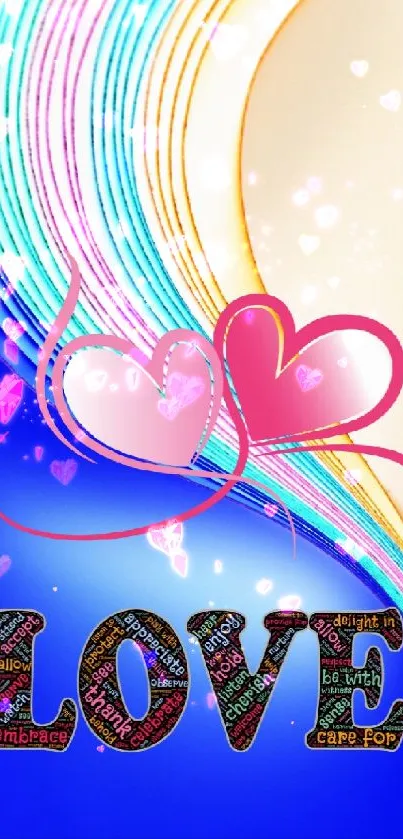 Vibrant heart love mobile wallpaper with colorful lines and 'LOVE' text.