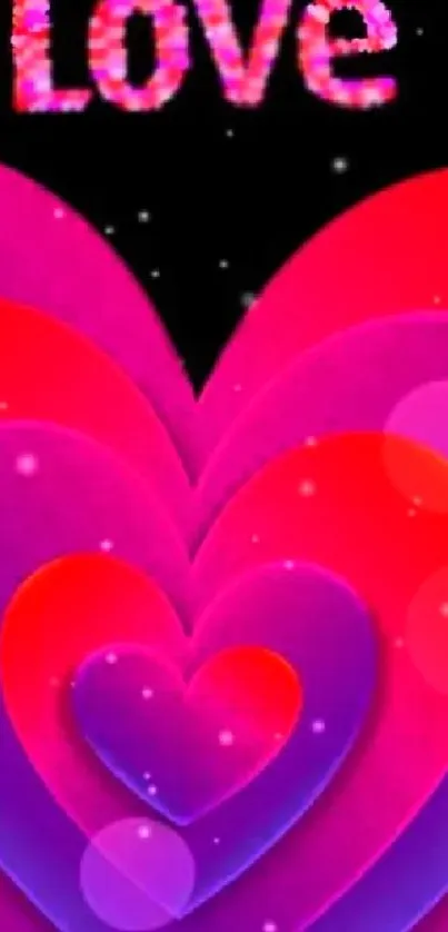 Colorful heart shapes with a love theme for mobile wallpaper.