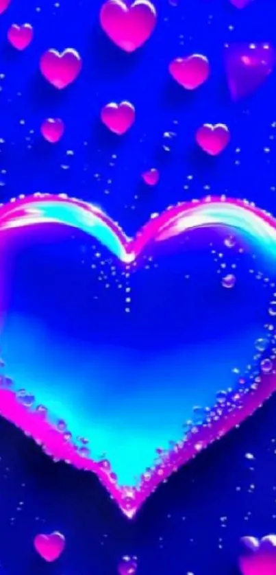 Vibrant blue and pink heart wallpaper for mobile phone.