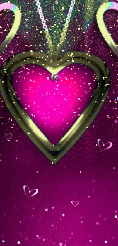 Vibrant pink and gold heart-themed mobile wallpaper.