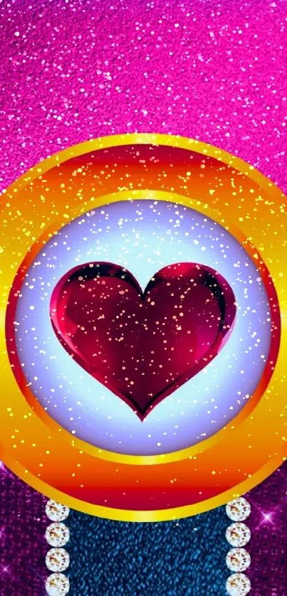 Vibrant pink and purple phone wallpaper with a heart design.