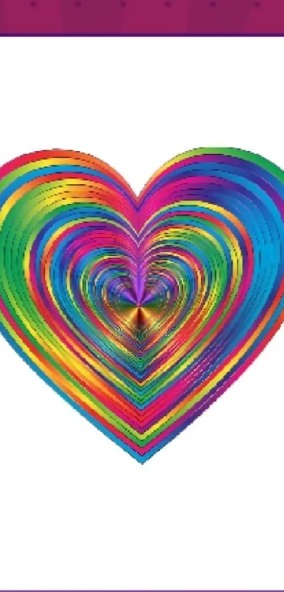 Vibrant rainbow heart on white background.