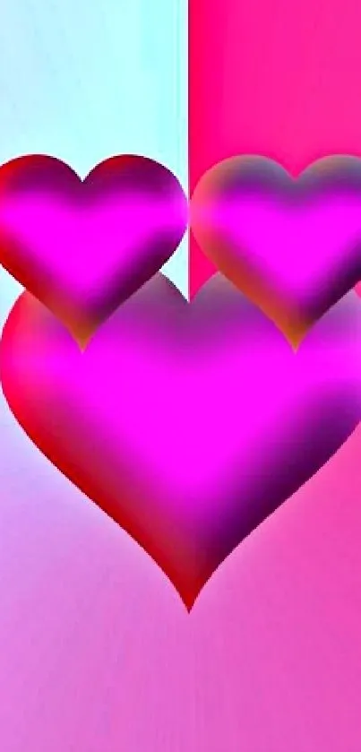 Vibrant pink and purple 3D heart mobile wallpaper.