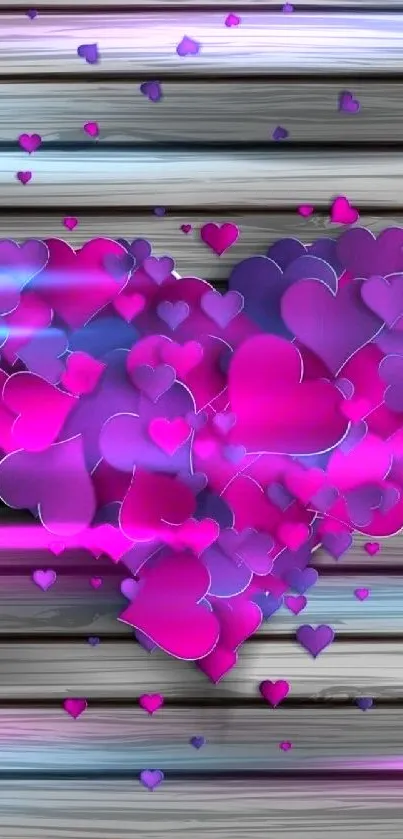 Vibrant heart-themed mobile wallpaper with pink and purple colors.