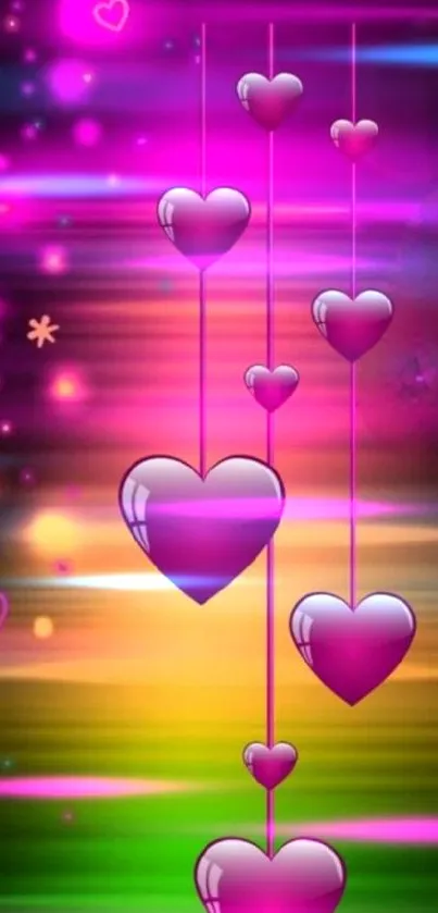 Vibrant neon heart wallpaper with a colorful gradient background.