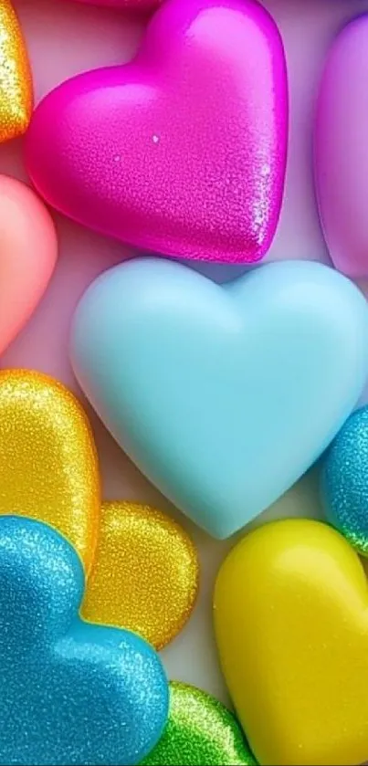 Colorful heart-shaped vibrant mobile wallpaper with blue and pink hues.