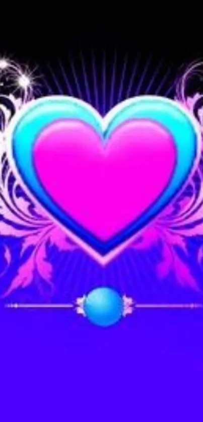 Vibrant heart with pink and blue hues in artistic style.