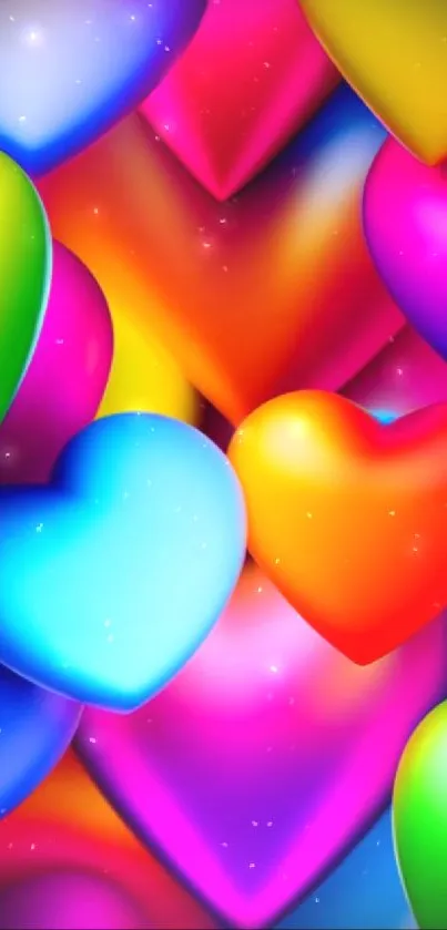 Vibrant 3D hearts in colorful mobile wallpaper.