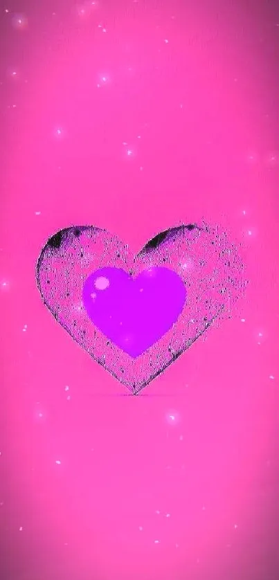 Mobile wallpaper featuring a vibrant pink heart design with a purple center.