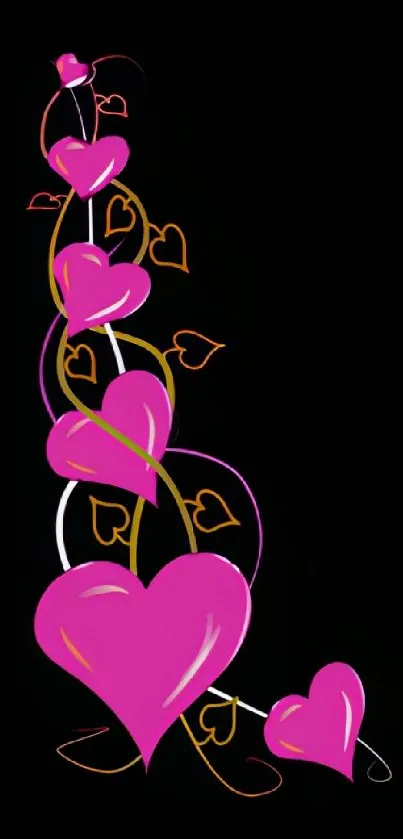 Vibrant pink heart design on black mobile wallpaper.