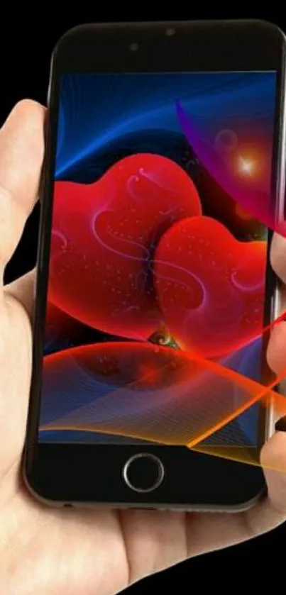 Vibrant abstract heart design on mobile wallpaper.