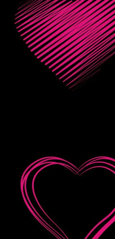 Neon pink heart design on black mobile wallpaper.