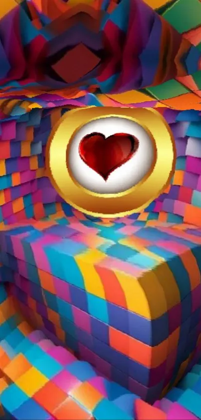 Colorful mosaic with heart design, vibrant and abstract.