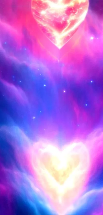 Vibrant heart nebula with pink and purple clouds.