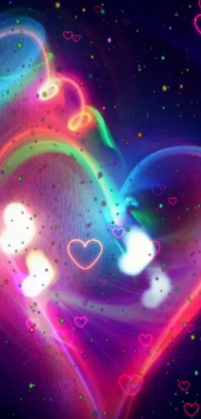 Colorful neon heart glowing in vibrant hues.