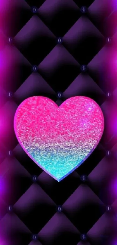 Vibrant heart neon wallpaper with pink and blue hues.