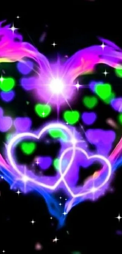 Neon heart wallpaper with glowing colors.