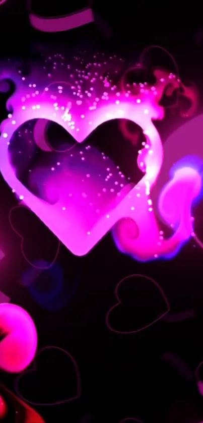 Neon heart design in vibrant pink and purple hues with an abstract aesthetic.