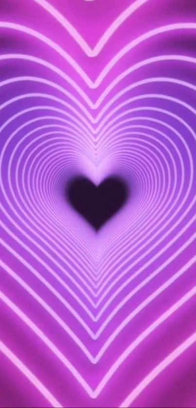 Purple neon heart wallpaper with glowing concentric design.