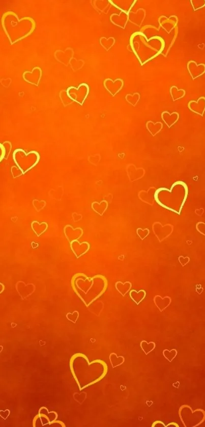 Orange wallpaper with heart patterns.