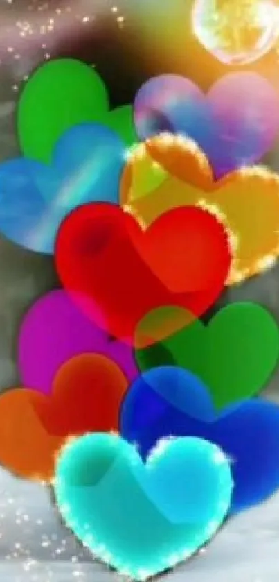 Colorful heart pattern wallpaper with vibrant hues.