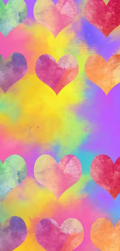 Bright heart pattern wallpaper with colorful abstract design.