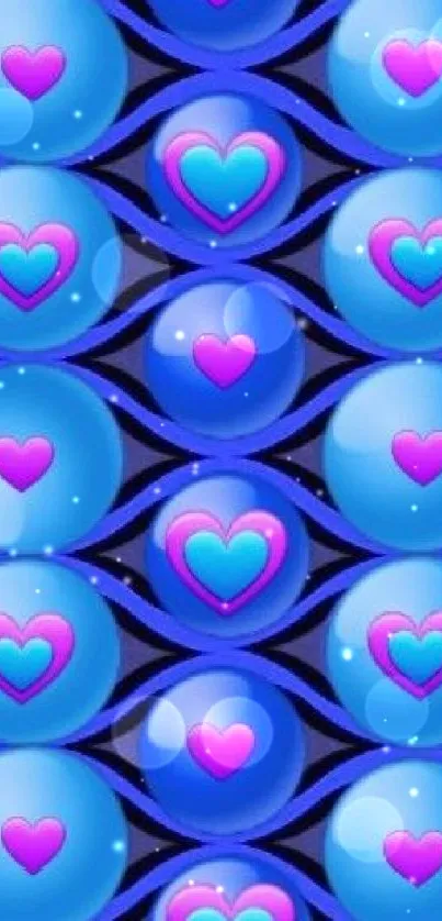 Vibrant blue and pink heart pattern wallpaper.