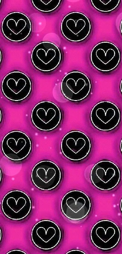 Magenta background with black heart pattern wallpaper.