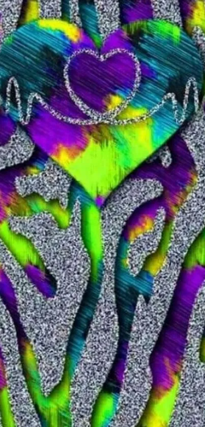 Colorful heart pattern with glitter texture wallpaper.