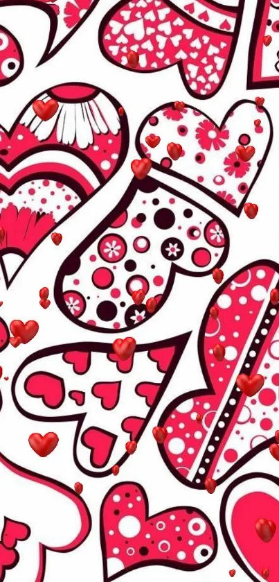 Red and pink heart patterned mobile wallpaper.