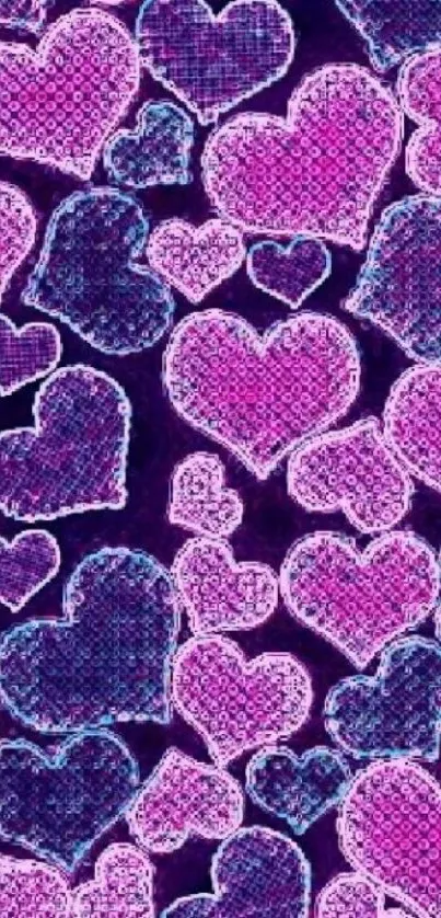 Vibrant wallpaper with pink and purple hearts