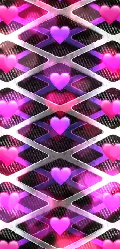 Vibrant mobile wallpaper with purple and pink heart pattern.