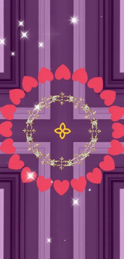 Vibrant wallpaper with heart pattern and purple hues.