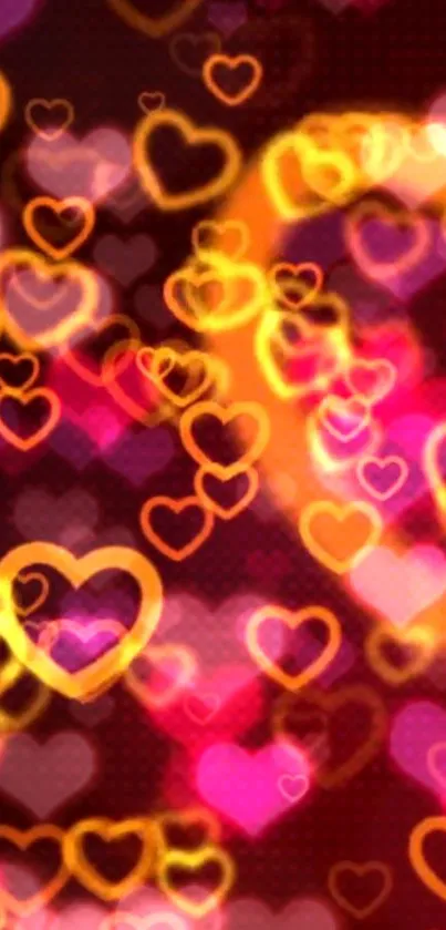 Vibrant pink and orange heart pattern wallpaper.