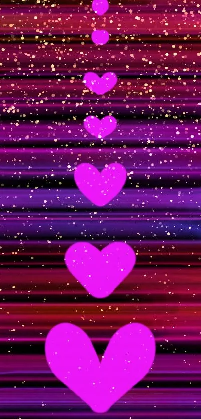 Purple heart pattern on vibrant striped background wallpaper.