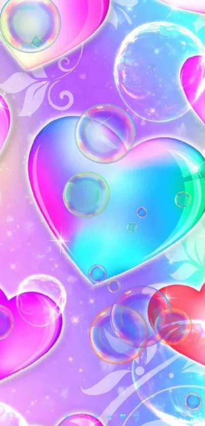 Vibrant heart-themed mobile wallpaper with colorful hues.