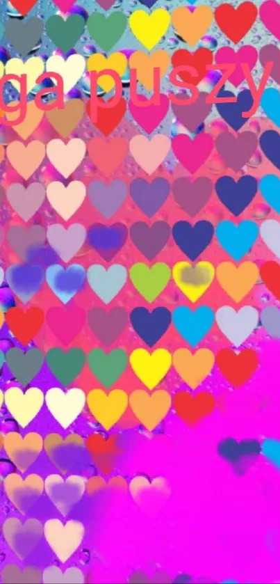 Colorful heart pattern wallpaper with vibrant gradient background.